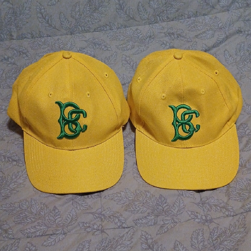 Yellow Baseball Caps with Green BC Logo Set of 2